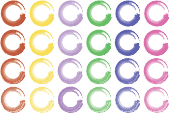 A beautiful and vibrant seamless watercolor circle pattern, featuring a full spectrum of hand-painted brush stroke circles perfect for backgrounds or decorative elements.