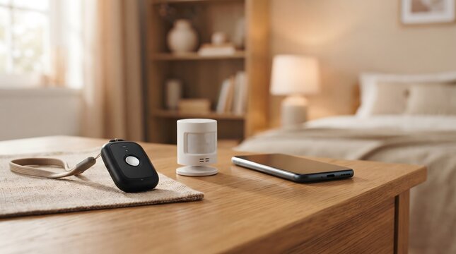 Smart home security system with motion sensor, phone, and remote fob