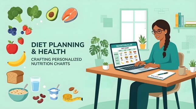 Dietitian Planning Personalized Nutrition Chart on Laptop Vector Illustration