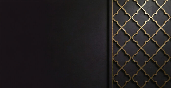 Violet Black Surface with Gold Quatrefoil Lattice Window Pattern