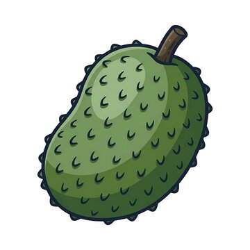 Green soursop fruit isolated on a white background, illustrated in a colorful hand-drawn cartoon style.