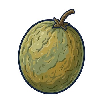 Fresh green passion fruit isolated on a white background, colorful hand-drawn cartoon vector illustration of an exotic tropical fruit.