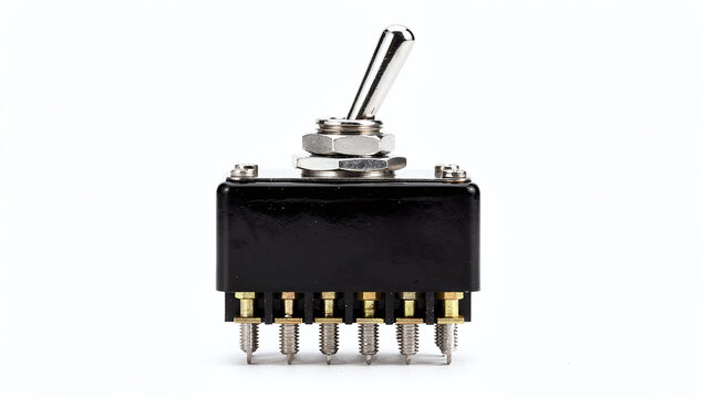 An industrial heavy duty toggle switch with multiple terminal screws on a white background