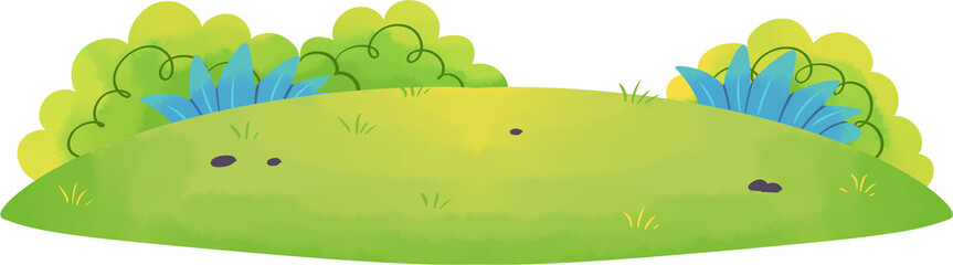 Vibrant Green Cartoon Hill with Lush Bushes for New Year Celebration Scenery © andika96