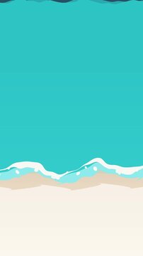 Pixel art ocean waves gently rolling onto a sandy beach, tranquil turquoise sea and sky, summer vacation vibe
