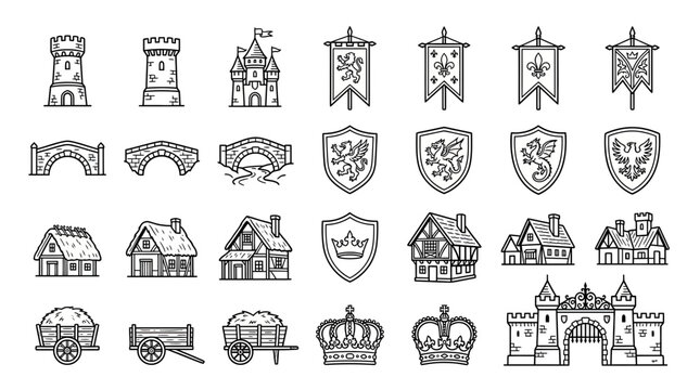 Medieval Castle Elements and Symbols Collection