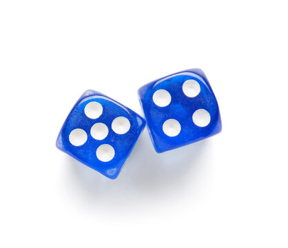 Blue game dices on white background