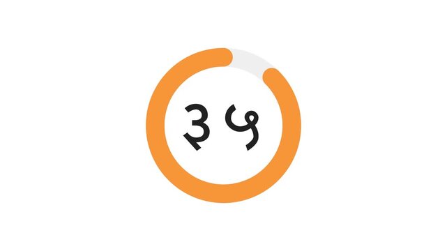 40-second Devanagari countdown with saffron yellow progress ring on white background. Progress ring decreases as seconds pass. Hindi, Sanskrit, and Indian script-inspired. 4K Motion Graphics
