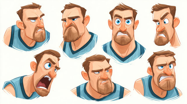Collection of funny cartoon basketball player facial expressions and emotions
