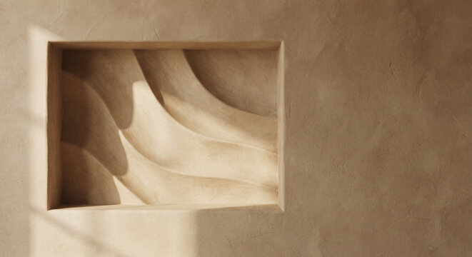 Wabi-Sabi Sculpted Clay Wall Bas-Relief Niche Background