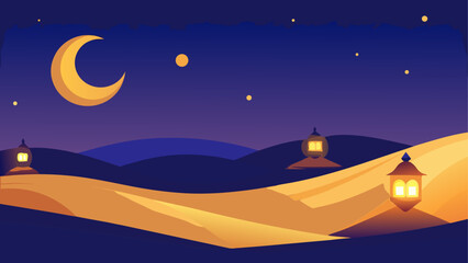 Fototapeta premium Moonlight over golden mountain landscape at night