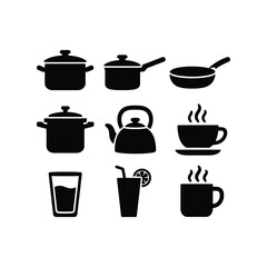 Fototapeta premium Cooking Pot Beverage Kitchen Pictogram Icons Set Solid Silhouette Vector