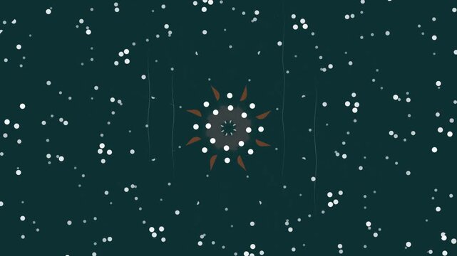 Abstract dark cyan background featuring a central decorative radial mandala pattern surrounded by floating white circular particle effects in space