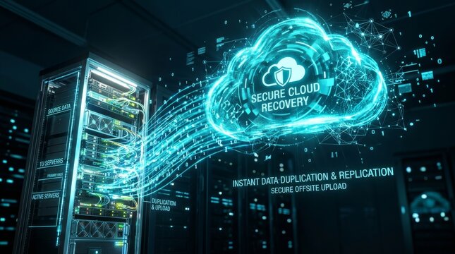 Secure cloud data recovery from server racks with instant duplication with data replication