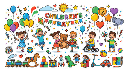 Fototapeta premium Happy Children's Day Celebration with Toys and Balloons