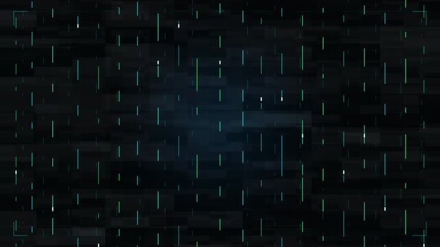Abstract digital data stream flowing, futuristic technology concept, blue and green light bars on dark textured background, motion graphic loop