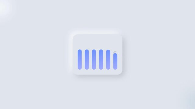Neumorphic rising bar chart animation in blue and purple