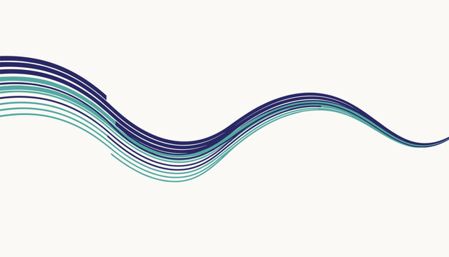 Elegant abstract blue and teal wavy lines flow gracefully across a clean cream background, symbolizing movement and modern design.