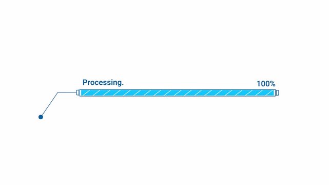 Minimal blue processing progress bar animation , with a clean horizontal interface design and transparent alpha channel background.