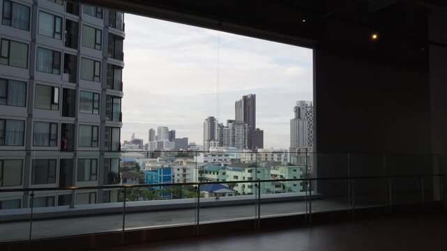 Bangkok condo skyline viewed from a mall balcony