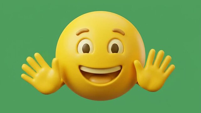 3d emoticon yellow smiling face waving hands repetitive pattern