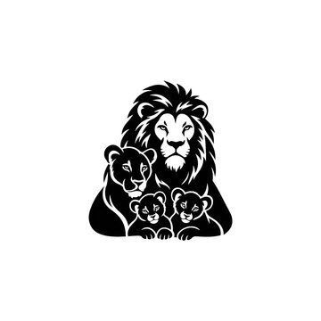 Lion family portrait with male lion lioness and cubs silhouette big cat animal portrait king of beasts animal kingdom black silhouette