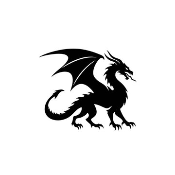 Mythological dragon silhouette with spread wings and open mouth mythology creature legendary silhouette dinosaur fairytale folklore