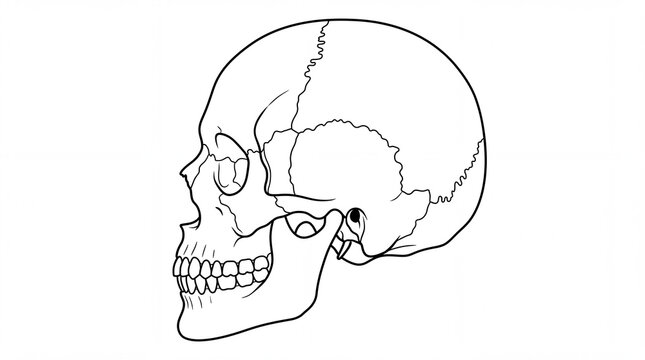Minimalist human skull profile line art illustration