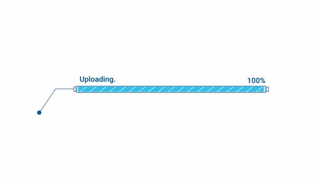 Minimal blue uploading progress bar animation , with a clean horizontal interface design and transparent alpha channel background.