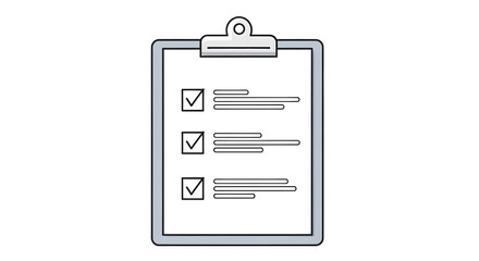 Fototapeta premium Clipboard document icon with checklist and text lines on a clean isolated transparent background for professional office management tasks