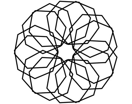 Geometric line art of intricate symmetrical floral mandala pattern with radial symmetry