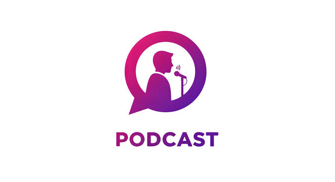 Modern Podcast Logo Vector Illustration Design Featuring A Silhouette Speaking Into A Microphone Isolated On A Transparent Background