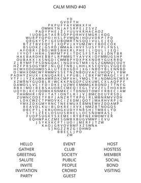 Calm Mind Word Cloud with Fitness and Wellness Concepts in Black and White
