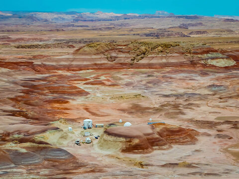 Aerial view captures Mars Desert Research Station in Utah desert