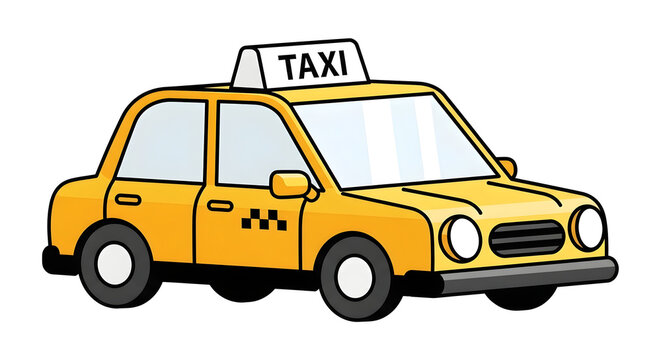 Bright yellow taxi cab car illustration representing urban public transportation and city travel services in a simple cartoon style