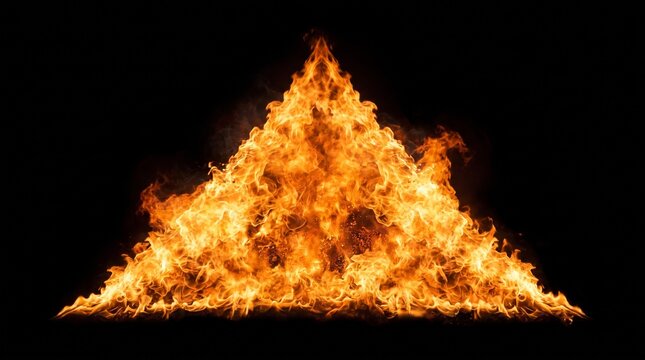Powerful Orange Fire Flame Triangle on Black Background