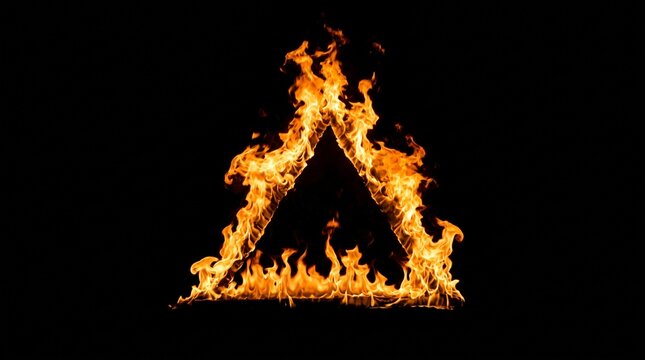 Abstract Fire Flame Triangle Outline on Black Background