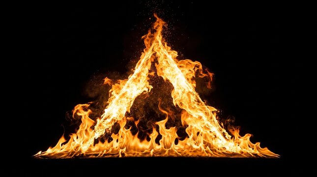 Sharp Triangular Fire Flame Effect on Black Background 