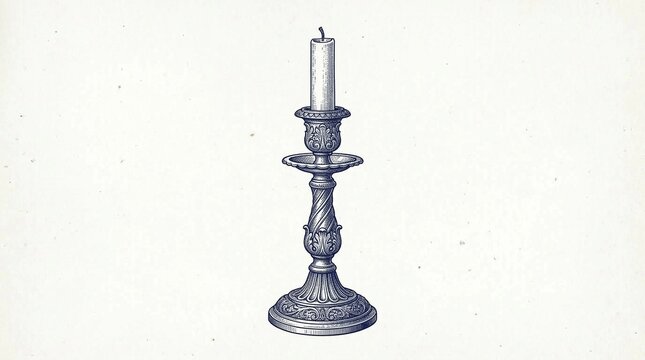 Elegant antique brass candlestick holder with intricate detailing and unlit candle