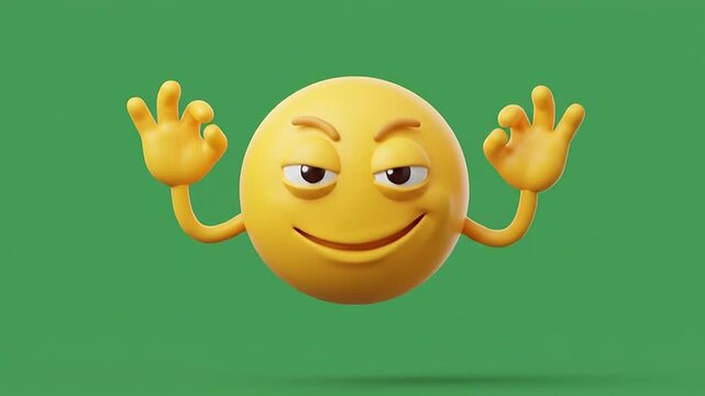 Six 3d emoticon characters showing ok sign on green background