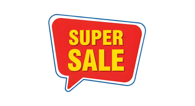 Super sale promotional sticker icon with vibrant red speech bubble isolated on a clean transparent background for retail marketing campaigns