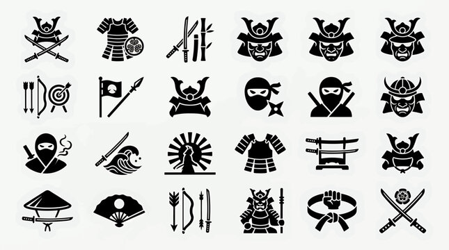 Set of samurai and ninja warrior icons