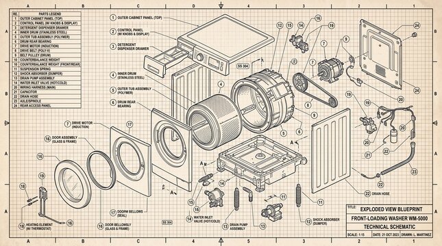 Washing machine exploded blueprint