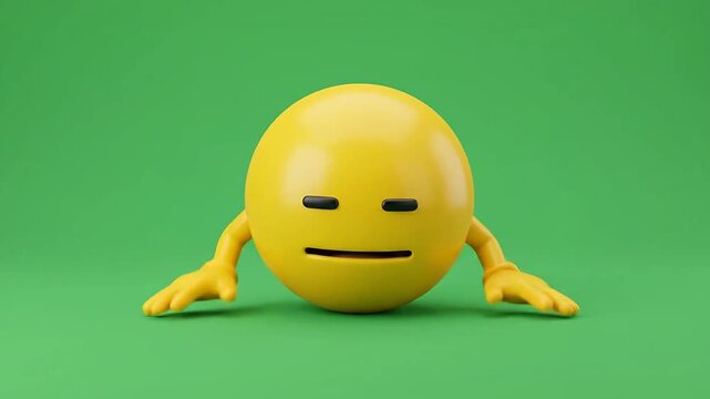 3d emoticon character with neutral expression shrugging and posing