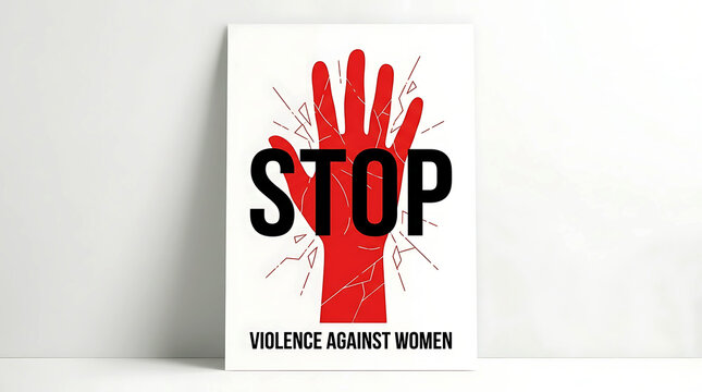 Poster promoting International Day for the Elimination of Violence against Women with stop symbol