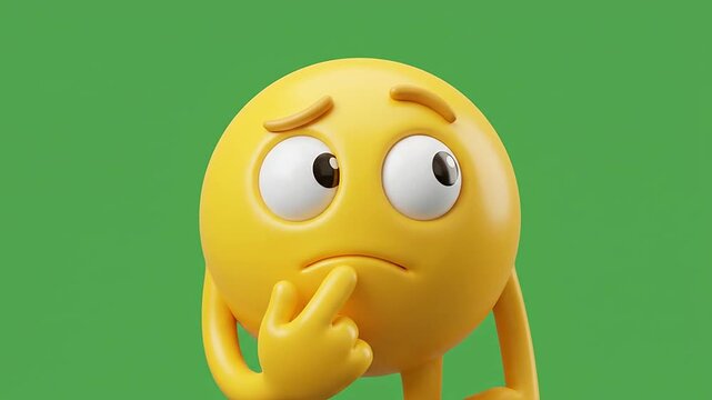 Yellow 3d thinking emoticon pattern on green background