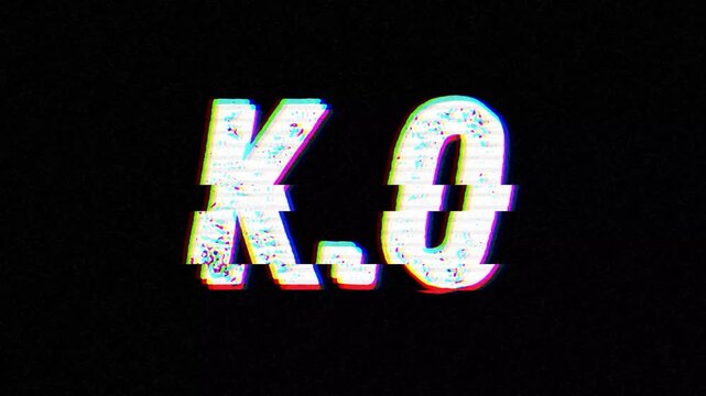KO Glitch Effect Text Art Retro Digital Interference with White Outline on Black Background