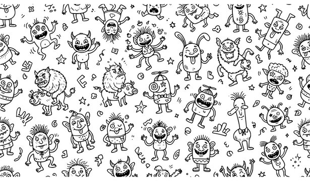 Funny Creature People Caricature Characters Large Pattern