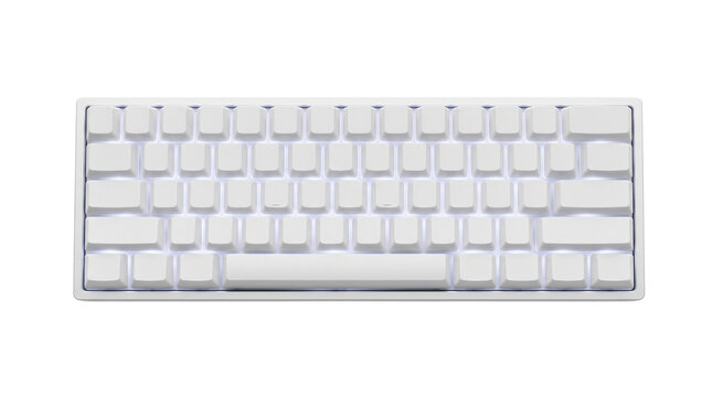 Minimalist white mechanical keyboard with backlit blank keycaps