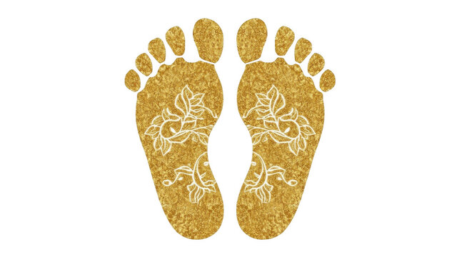 Golden decorative footprints with floral patterns on a transparent background resembling a luxurious design.